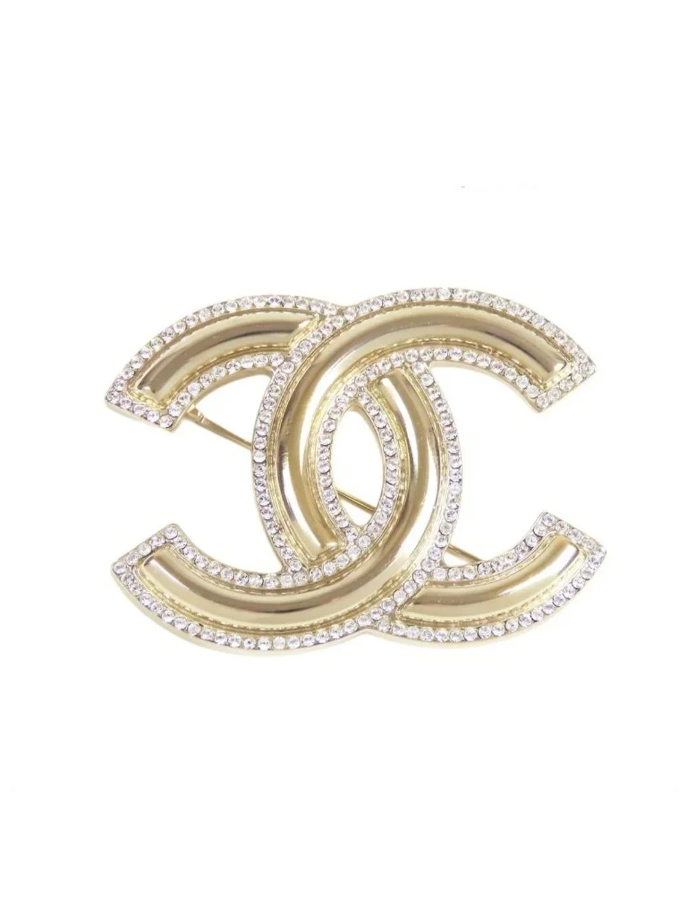 Chanel Brooch Gold Metal Rhinestone CC Logo 21c